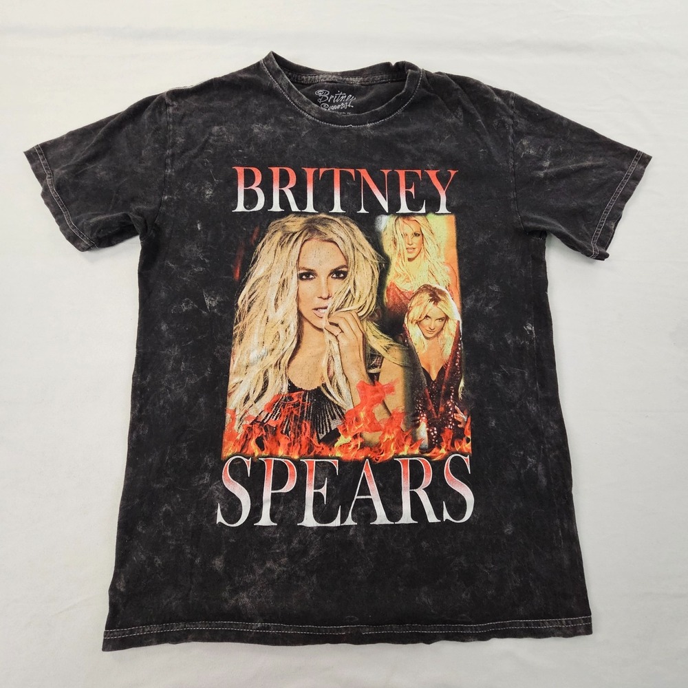 Britney Spears Black Acid Wash Short Sleeve Cotton T-Shirt Adult M